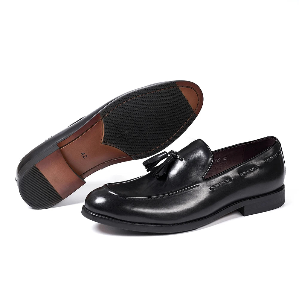 Classic Men's Tassel Loafers - Genuine Leather, Handmade Slip-On, Comfortable Casual Dress Shoes"