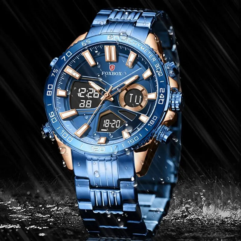 FOXBOX Dual Display Watch For Men Fashion Military Quartz Chronograph Wristwatches Top Brand Luxury Digital Watch Montre Homme