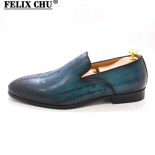 Italian-Inspired Men's Loafers, Handmade with Letter Print, High-Quality Genuine Leather Dress Shoes, Business Formal Footwear