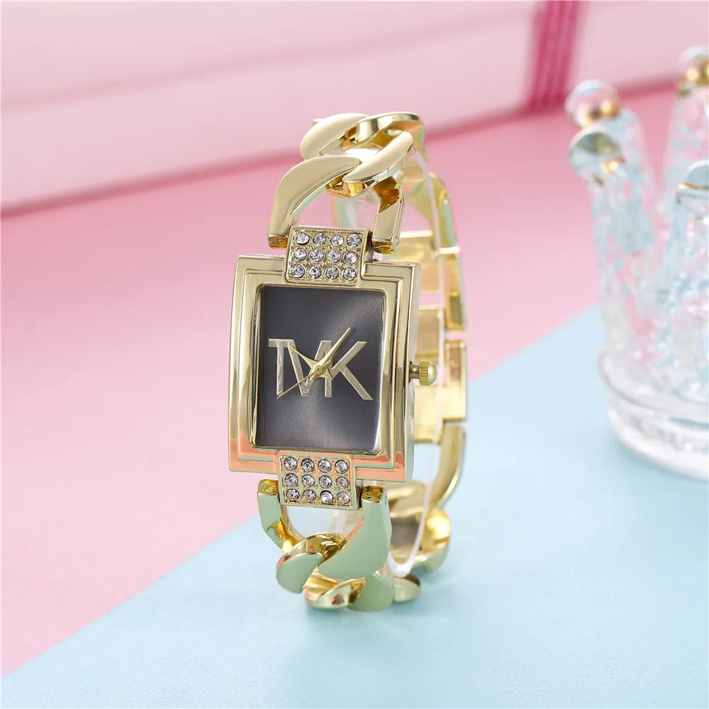 "UTHAI W30 Women's Square Watch - Diamond Inlaid, Light Luxury, Small Fashion Quartz, Metal Bracelet Style, Girl's Timepiece"