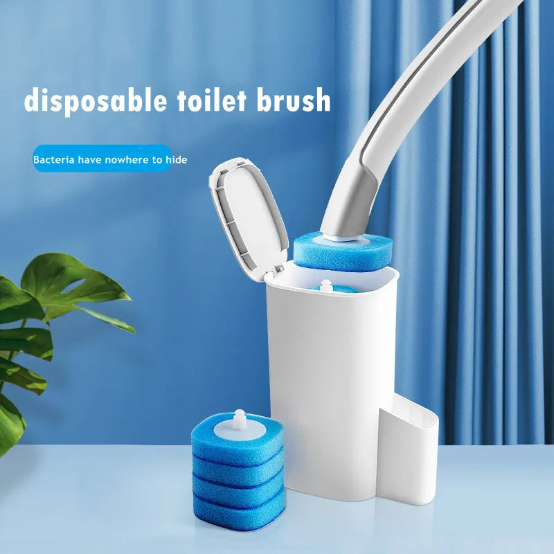 Wall-Mounted Disposable Toilet Brush with Cleaning Liquid - Easy Replace Head Bathroom Cleaning Accessory