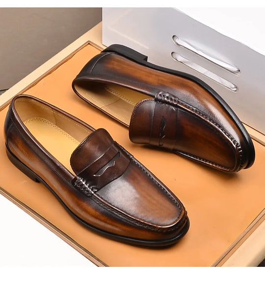 Luxury Men Penny Loafers Genuine Leather Slip On Black Casual Business Dress Shoes Mens Wedding Party Office Fashion Shoes