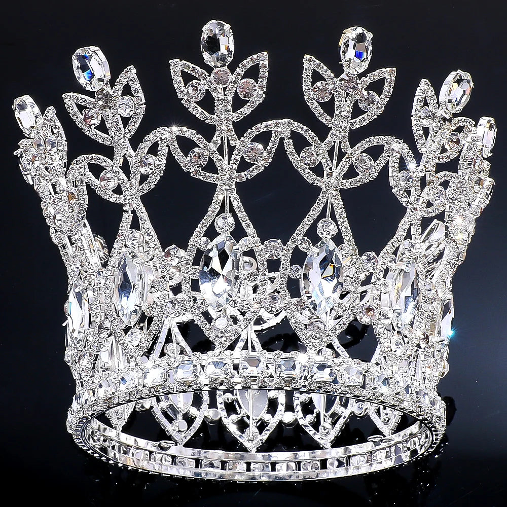 Stone fans Exaggerate Leaf Rhinestone Crown Queen Hair Accessories 2024 Lady Hollow Crystal Miss World Crown Tiara Party Jewelry