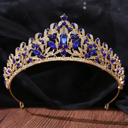 Baroque Sweet Blue Crystal Crown Bride Tiara For Women