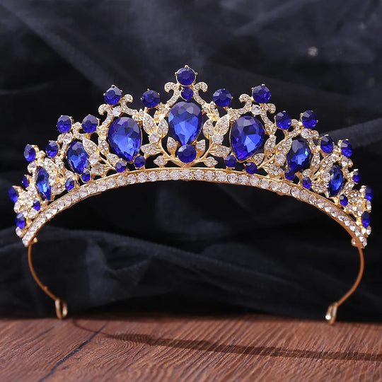 Baroque Sweet Blue Crystal Crown Bride Tiara For Women