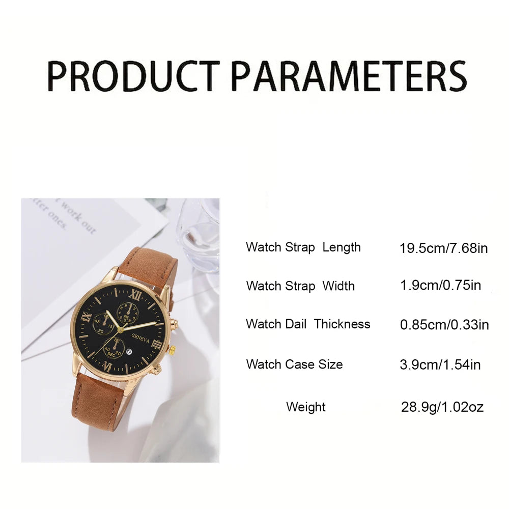 New Men Watch Luxury Bracelet Set Fashion Business Brown Leather Quartz Wrist Watches For Men Gift Set Relogio Masculino