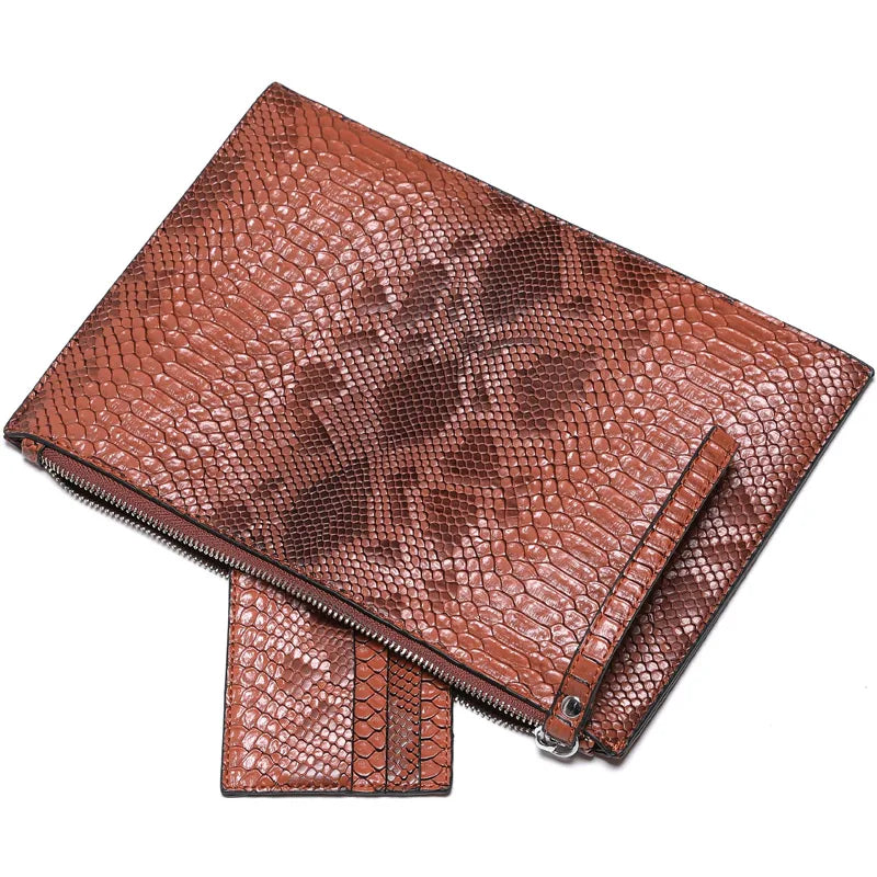 "Chic Snake Pattern  Leather Envelope Clutch: Designer Women's Party Bag with Bonus Card Holder"