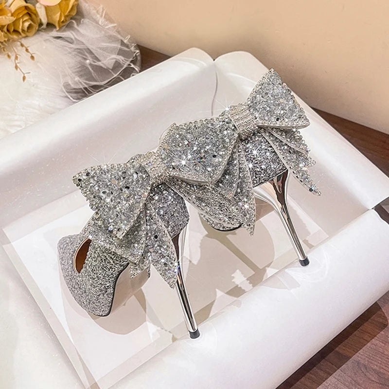 Wedding Shoes for Women Bride 2024 Elegant Pointed Toe Thin High Heels Pumps Woman Silver Crystal High Heels for Ladies