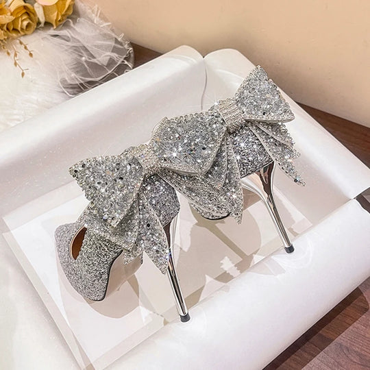 Wedding Shoes for Women Bride 2024 Elegant Pointed Toe Thin High Heels Pumps Woman Silver Crystal High Heels for Ladies