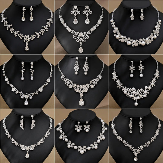 Jewelry Set Necklace Earrings Bridal Jewelry Sets for Women Wedding Silver Jewelry Crystal Elegant Choker Sparkling Neck Decor