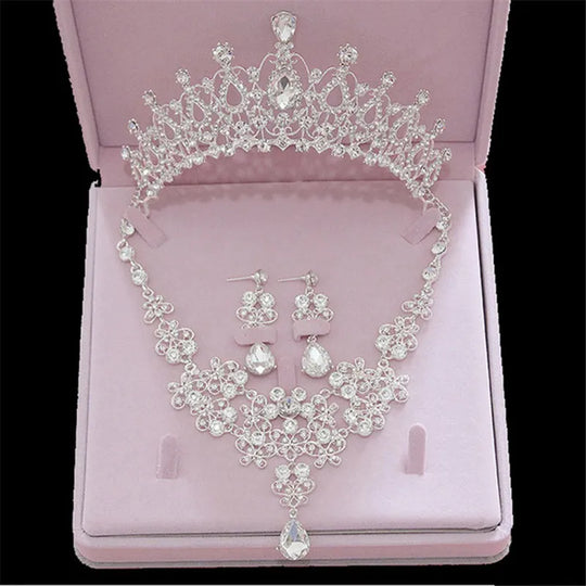 Jewelry Sets, Crown, Necklace, Earrings, Four Pack Silver Color Women's Fashion Tiaras