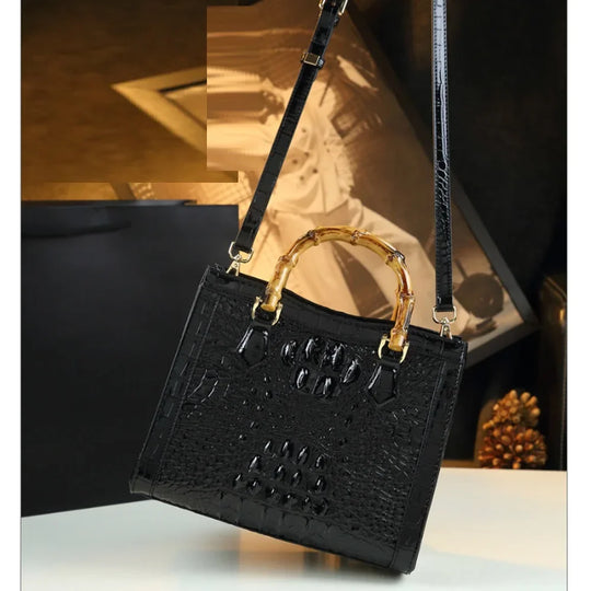 Women Handbags Vegan Genuine Leather  Briefcase with Small and Square Bags Crocodile Pattern Crossbody Bag for women