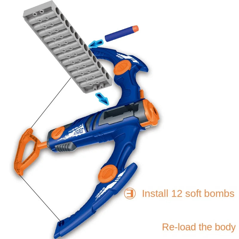 "Kids' Safe Soft Bomb Archery Set: 12-Shot Continuous Launch Crossbow for Outdoor Fun"