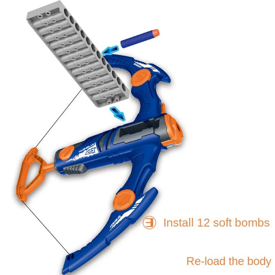 "Kids' Safe Soft Bomb Archery Set: 12-Shot Continuous Launch Crossbow for Outdoor Fun"