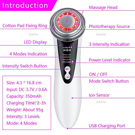 Ultrasonic Anti Aging Wrinkle Remover Facial Lift Machine Photon Therapy Treatment .