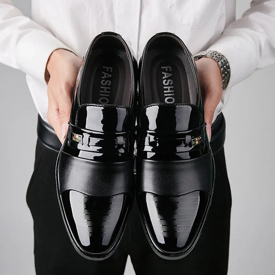 Men's Formal Black Oxfords, Slip-On Business Casual Dress Shoes