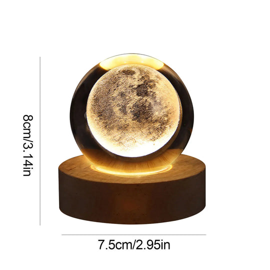 Galaxy Crystal Ball USB LED Night Light, 3D Planet and Moon Table Lamp for Bedroom, Kid-Friendly Home Decor