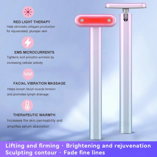 "4-in-1 EMS Microcurrent Facial Wand: Vibration, Warm Red Light Face & Neck Lifting, Skin Tightening, and Eye Massager Device"