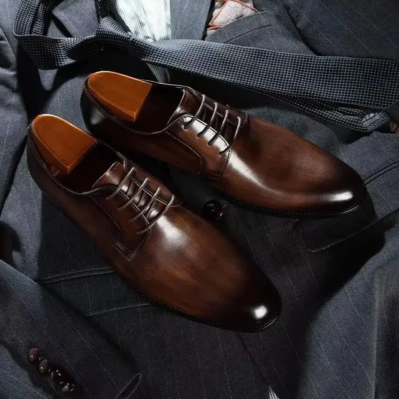 2024 Men's High-Quality Leather Shoes, Pointed Toe Oxford Dress Footwear, Gentleman's Office Shoes