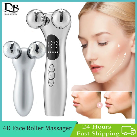 4D Roller Facial Lifting Tool: EMS Microcurrent Pulse Massager for Neck & Face - Wrinkle Reduction, Dark Circle Removal, and Eye Care Beauty Device