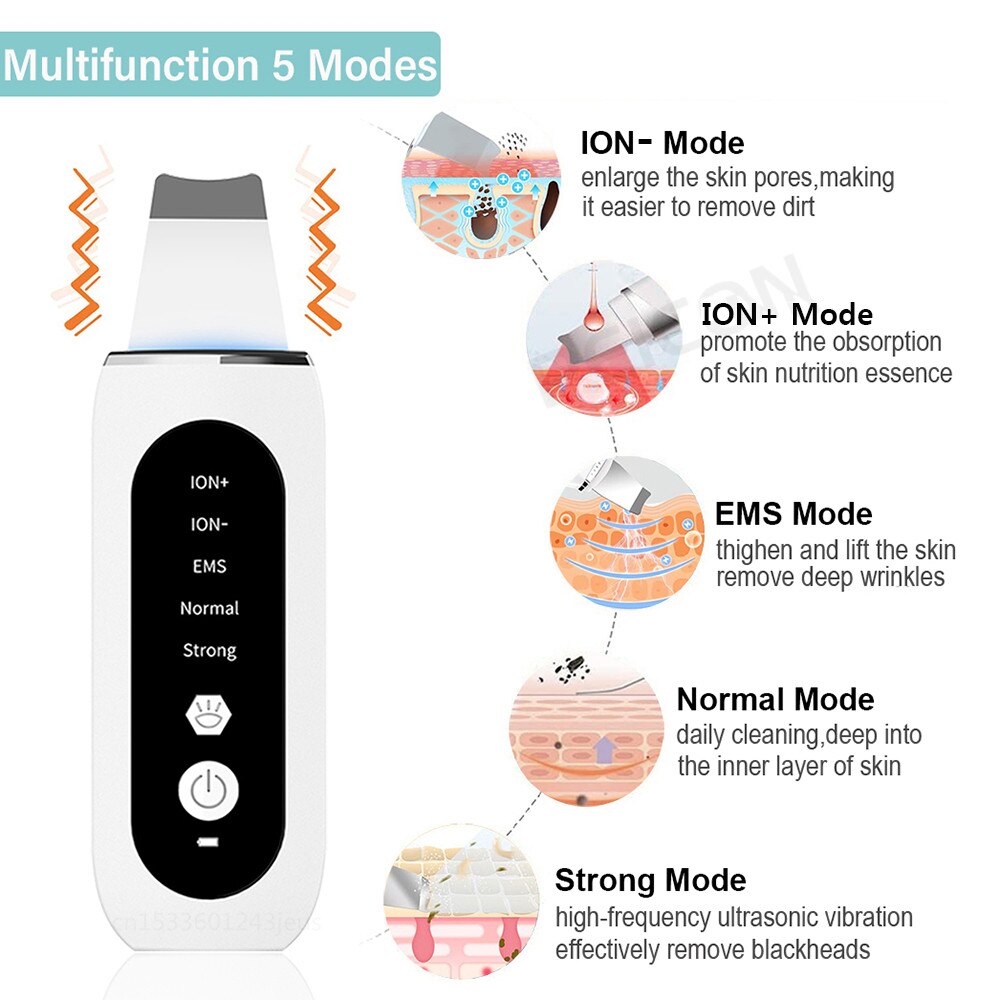 Ultrasonic Skin Scrubber Peeling Blackhead Remover Deep Face Cleaning Ultrasonic Ion Ance Pore Cleaner Facial Beauty Massage