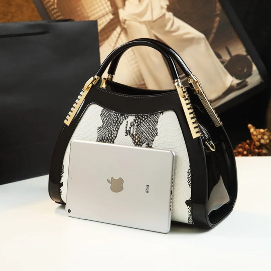 2024 Serpentine Cowhide Leather Handbag: Crystal Diamond-Embellished Tote for Women