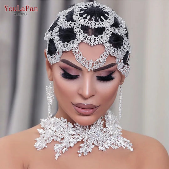 Rhinestone Bridal Headband Big Flower Shape Headdress for Women Crystal Hollow Wedding Headpiece Zircon Headwear