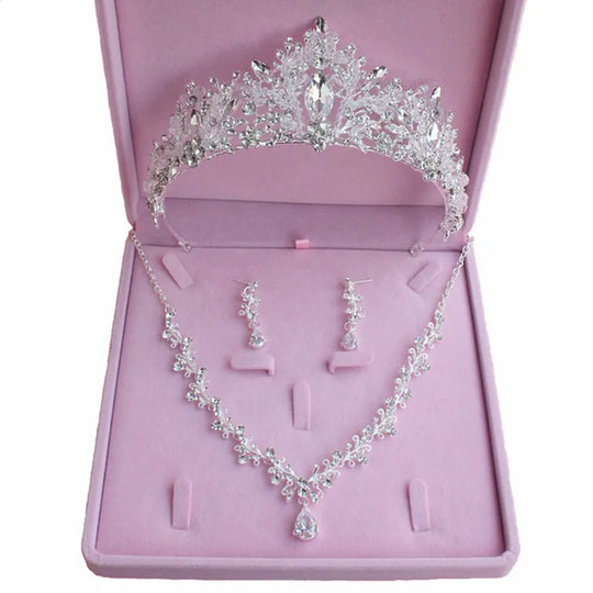 Jewelry Sets, Crown, Necklace, Earrings, Four Pack Silver Color Women's Fashion Tiaras