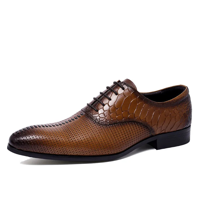 2024 Men's Luxury Dress Shoes, Brown Lace-Up, Handmade Genuine Leather, Fashionable British Styled Shoes