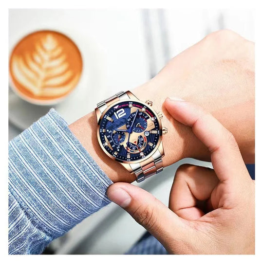 "GENEVA Latest Men's Fashion Watch - Luxury Stainless Steel, Top Brand, Sports Chronograph Quartz, Elegant Male Timepiece"