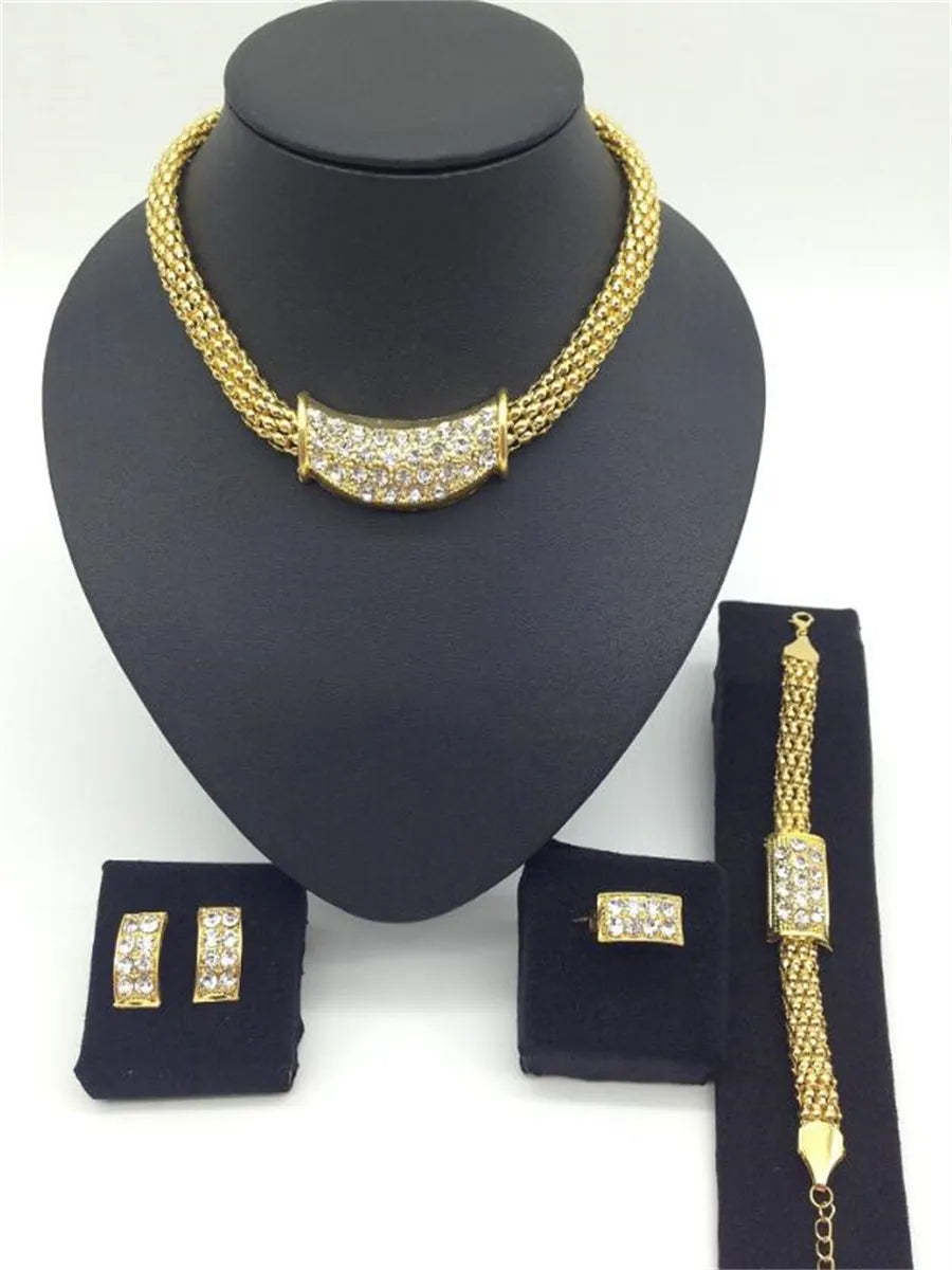 Alloy rhinestone necklace earrings ring bracelet set of four High-grade alloy jewelry accessories for woman