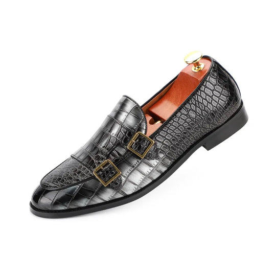 Men's Classic Crocodile Grain Microfiber Leather Casual Shoes Mens Buckle Party Wedding Loafers Moccasins Men Driving Flats