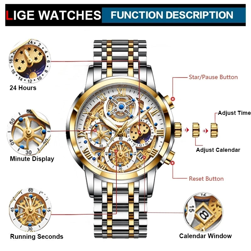 "LIGE 2024 New Women's Gold Watch - Creative Steel Bracelet, Fashion Waterproof, Ladies Wristwatch, Female Timepiece"