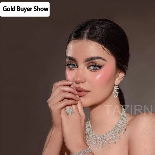 TAZIRN Luxury 5A Cubic Zirconia Arabic Dubai Wedding Jewelry Set for Women Party Prom Anniversary 2/4PCS CZ Bridal Accessories