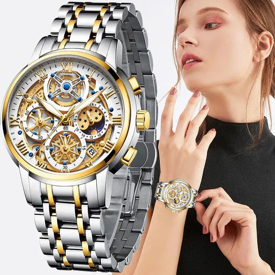 "LIGE 2024 New Women's Gold Watch - Creative Steel Bracelet, Fashion Waterproof, Ladies Wristwatch, Female Timepiece"