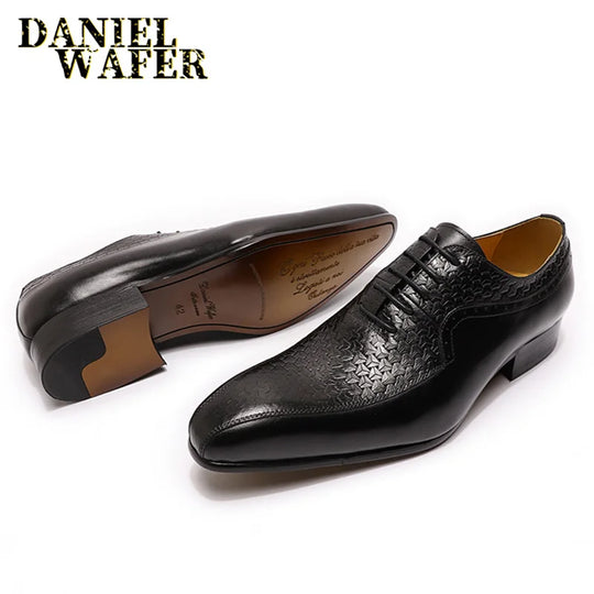 Men's Handmade Oxford Dress Shoes with , Classic Style Lace-Up, Pointed Toe, Genuine Leather Formal Office Shoes for Men