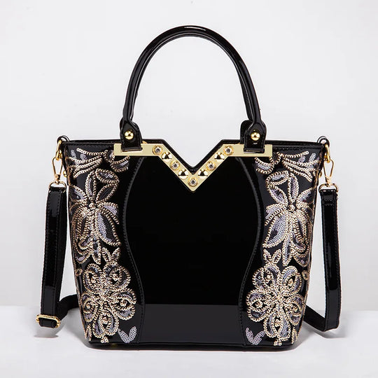 Amelish Luxury Bag for Women 2024 High Quality Leather Flower Embroidery Diamond Tote Handbag Fashion  Shoulder Bag