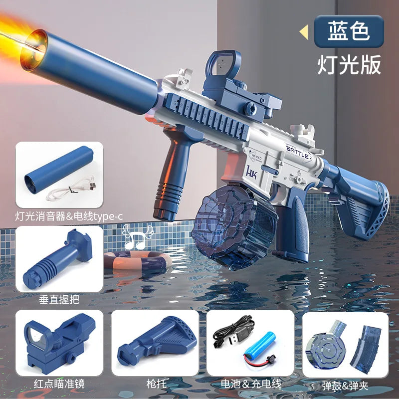 "Full-Automatic M416 Electric Water Pistol: Light-Up Toy Gun for Summer Pool and Beach Fun - Suitable for Kids, Boys, Girls, and Adults"