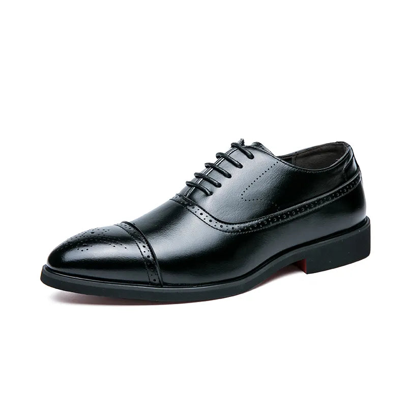 Men's Oxfords with Red Sole, Fashionable Business Casual, Lace-Up Brogue Dress Shoes