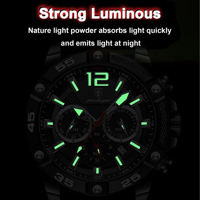 "POEDAGAR Men's Outdoor Sport Watch - Luxury Silicone Strap, Luminous Stopwatch, Waterproof, Cool Design with Date Feature"