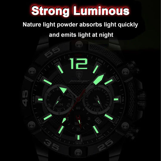 "POEDAGAR Men's Outdoor Sport Watch - Luxury Silicone Strap, Luminous Stopwatch, Waterproof, Cool Design with Date Feature"