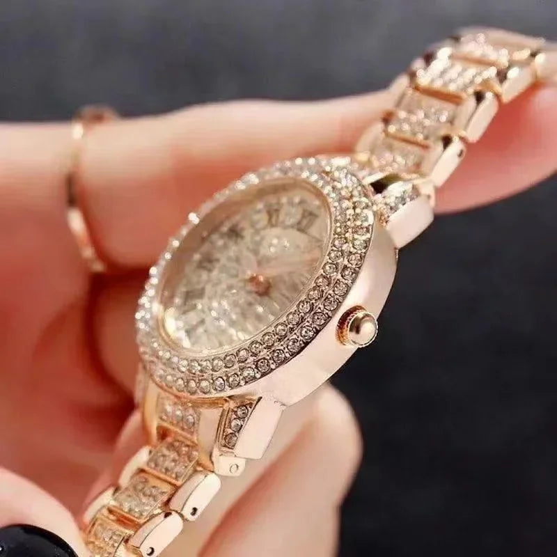 "Luxury Women's Diamond Watch - Top Brand Quartz, Steel with Full Diamond Embellishment, Punk Elegant, Zircon Crystal Fashion Wristwatch"