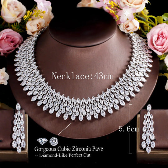 Luxury Chunky Full Cubic Zirconia Paved Dinner Party Bridal Wedding Choker Big Necklace Jewelry Sets for Women