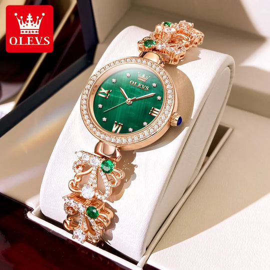 "OLEVS 9958 Women's Retro Elegant Watch - Waterproof Luxury, Original Quartz, Classical Diamond Design, Fashion Timepiece"