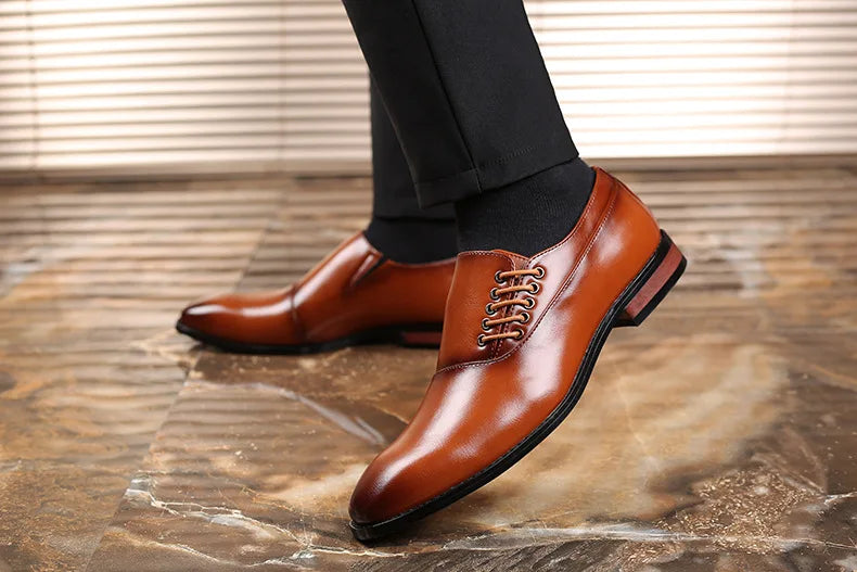 2024 Men's Casual Business Leather Square Toe Lace-up Casual Oxfords Dress Shoes