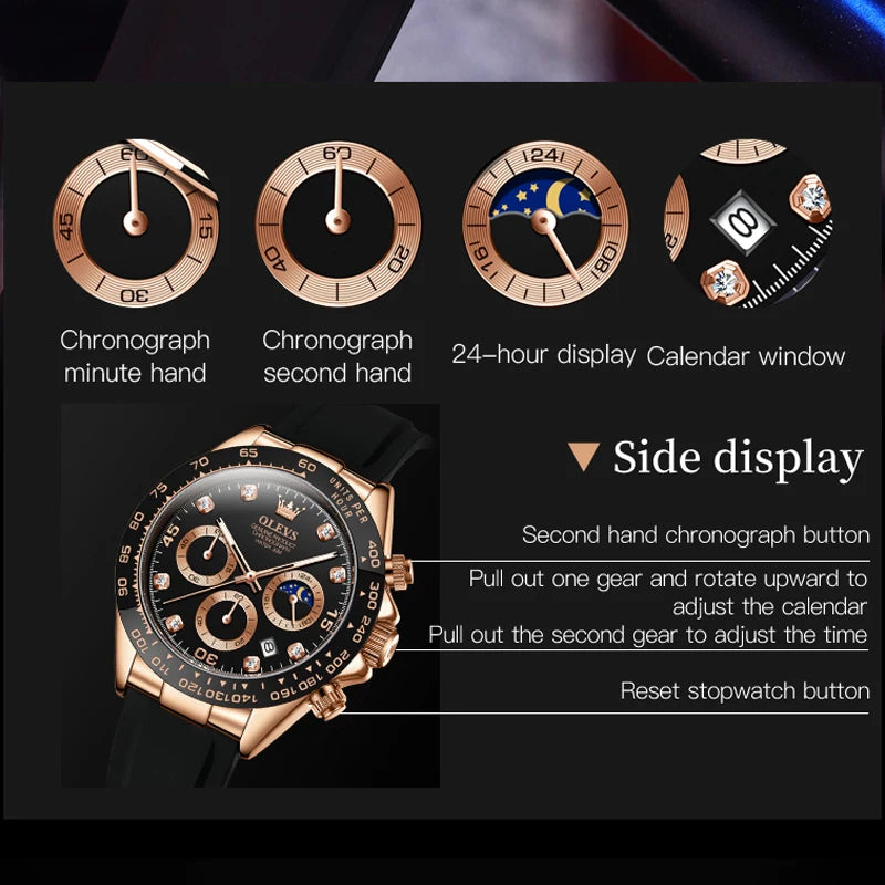 "OLEVS Men's Original Chronograph Watch - Analog, Calendar Feature, Silicone Strap, 41mm Sport Wristwatch