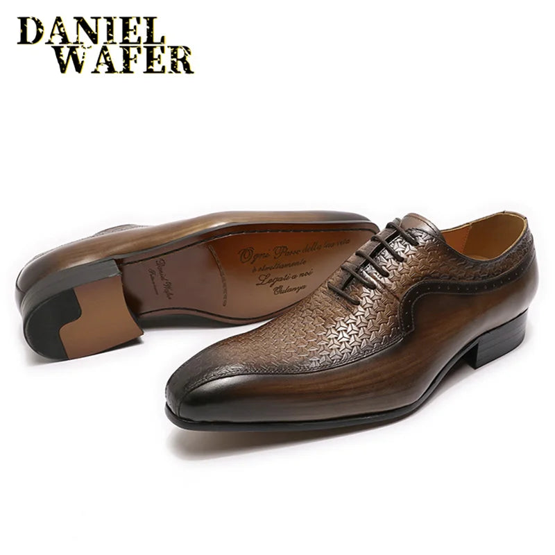 Men's Handmade Oxford Dress Shoes with , Classic Style Lace-Up, Pointed Toe, Genuine Leather Formal Office Shoes for Men