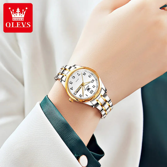 "OLEVS Women's Wristwatch 2022 - Original Luxury, Waterproof Stainless Steel, Quartz, Gold, Trendy Design for Ladies"