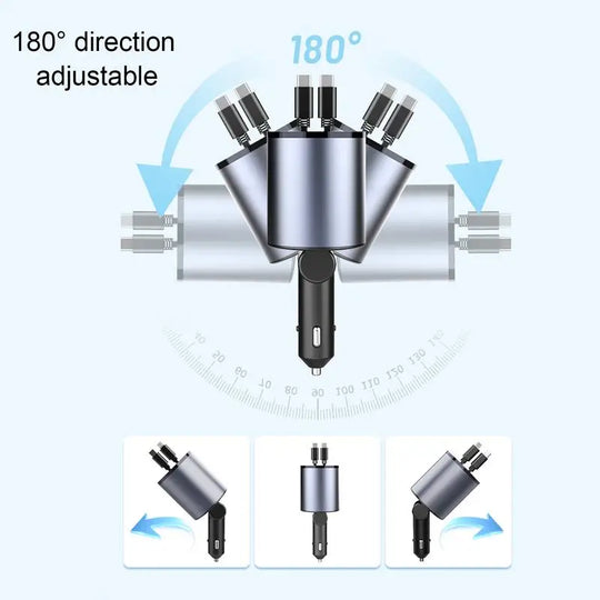 100W 4 IN 1 Retractable Car Charger USB Type C Cable For Smartphone Fast Charge Cord Car Cell Phone Charger