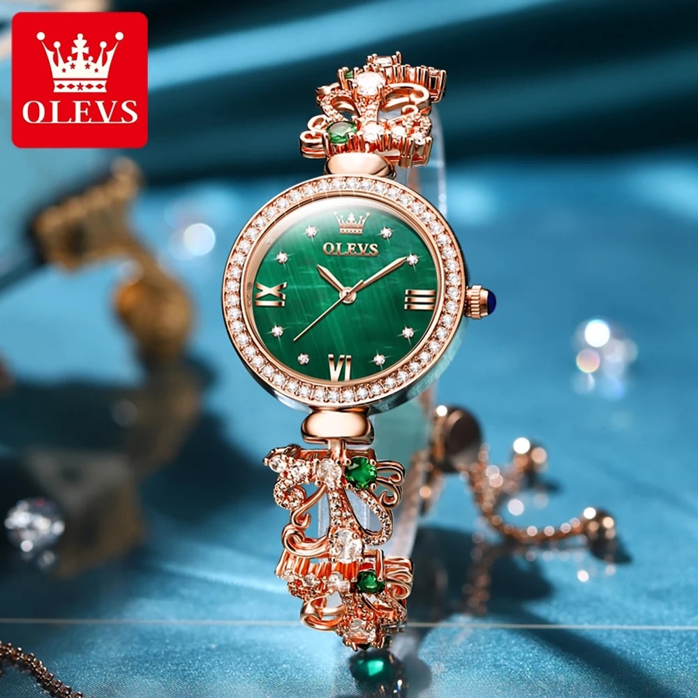 "OLEVS 9958 Women's Retro Elegant Watch - Waterproof Luxury, Original Quartz, Classical Diamond Design, Fashion Timepiece"